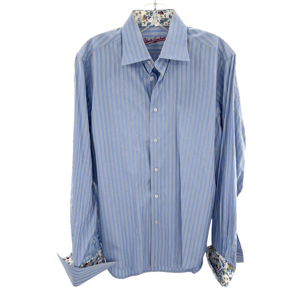 Robert Graham men’s flip cuffs strip button front dress business shirt